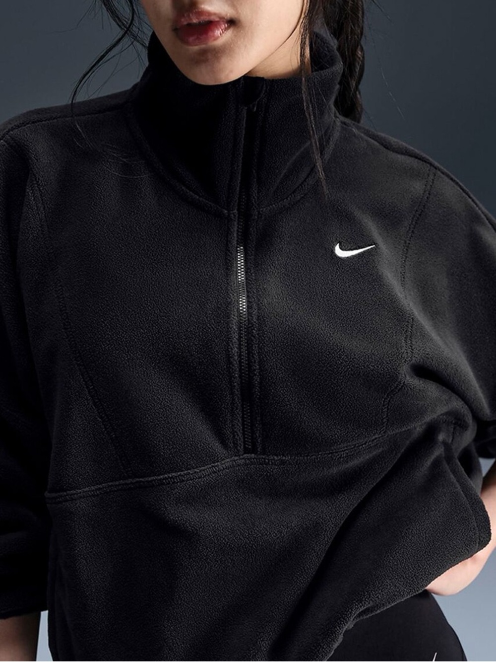 Nike One Women's Therma-FIT Oversized 1/2-Zip Fleece Sweater Size Small Black